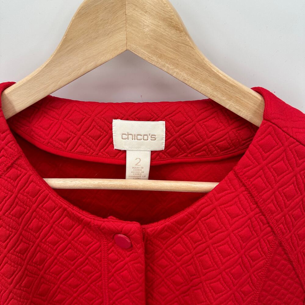CHICO'S Red Quitled Textured Snap Closure Knit Jacket Blazer // L - Picture 4 of 13